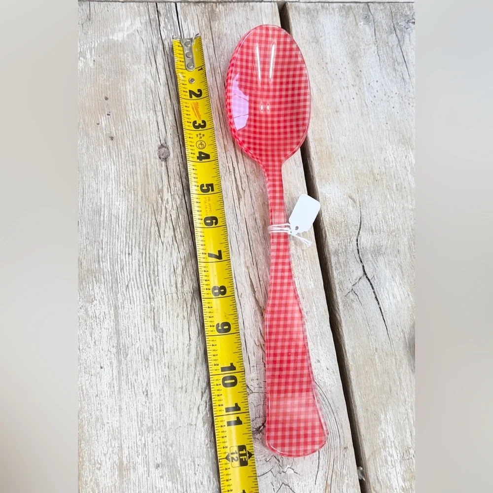 NWT Red Gingham Melamine Serving Set | Spoon and Fork. Checkered Rustic 12”